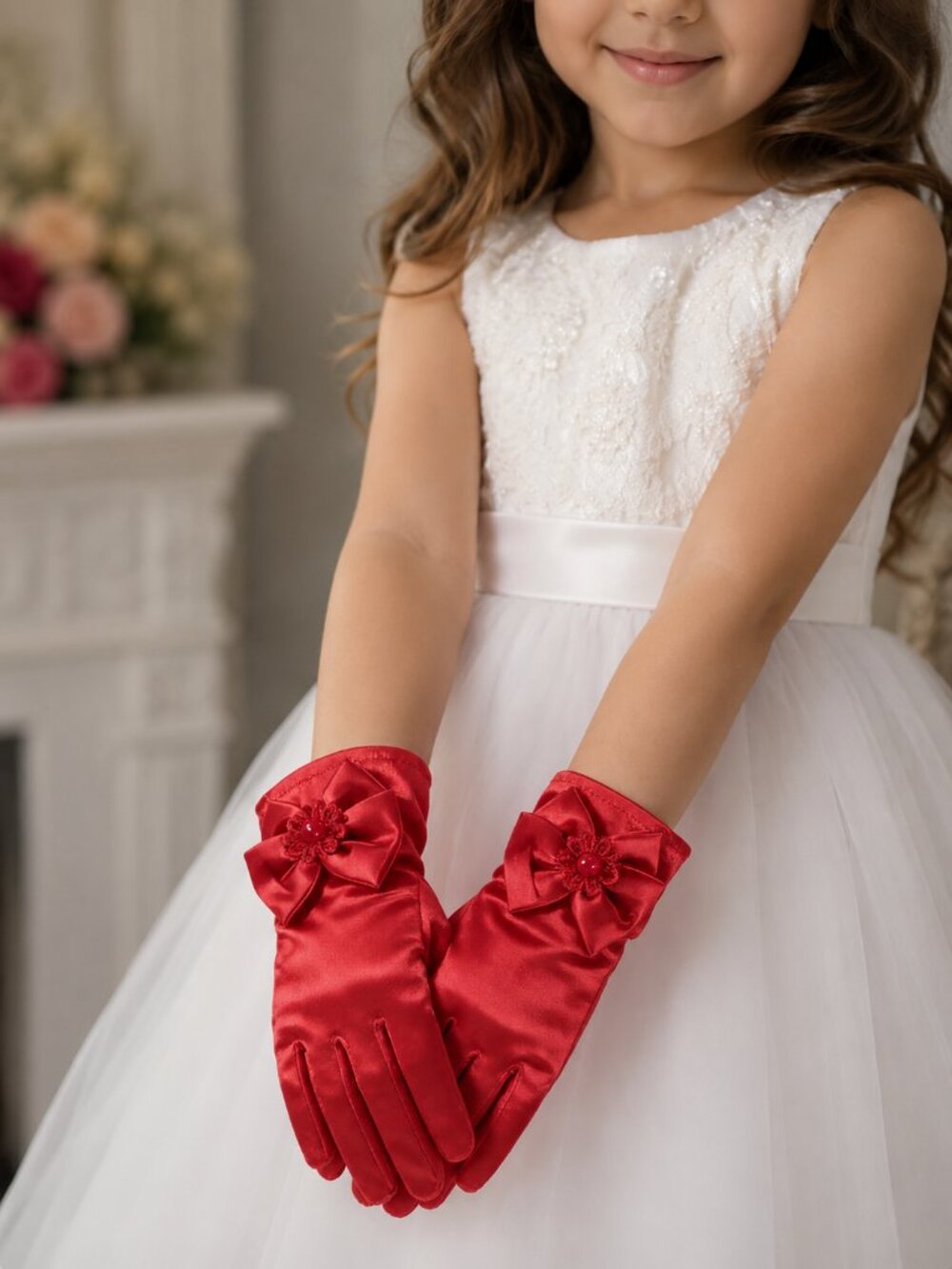 Red Satin Gloves for Girls